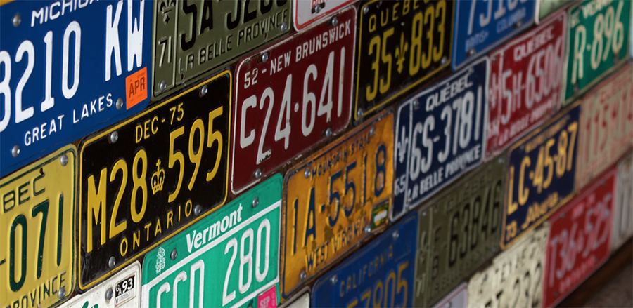 wall of license plates