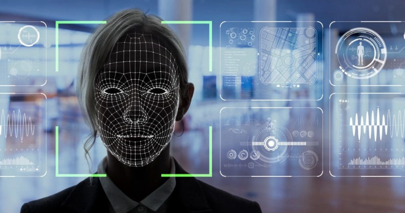 facial recognition software processing a face
