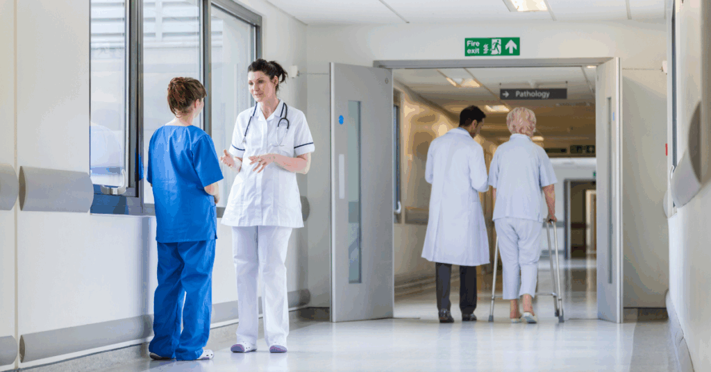 Hospital hallway that uses healthcare security systems