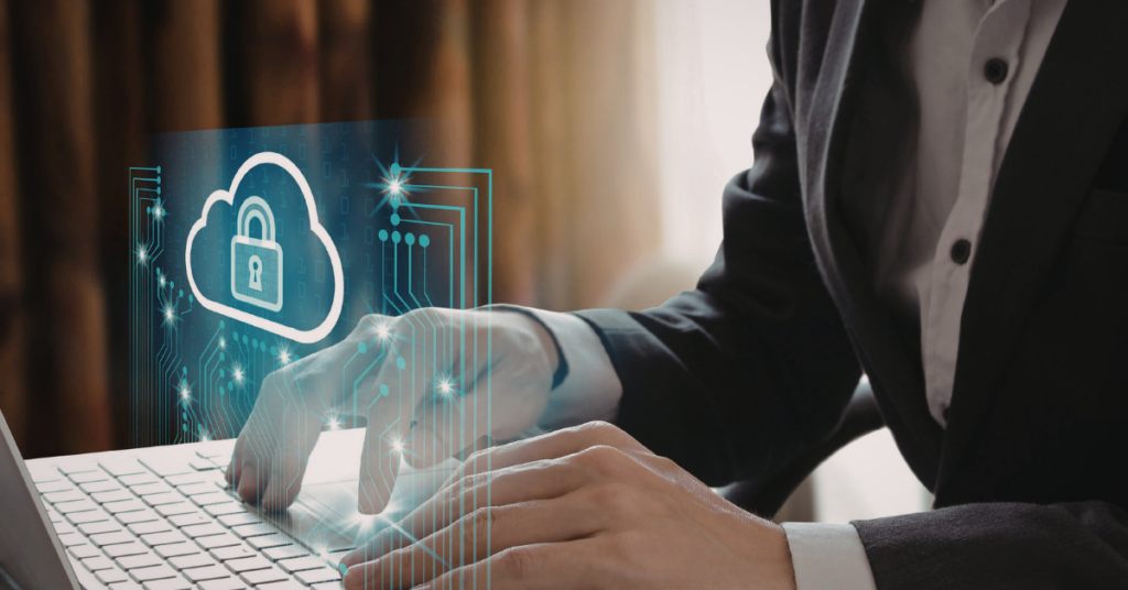 A business man is changing credentials over the cloud for his security access system.